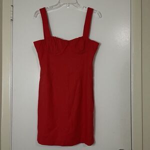 NEW! WAYF red sweetheart sleeveless linen blend mini dress size medium